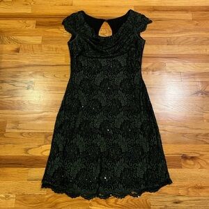 PHASE EIGHT Green Beaded and Sequins Cowl Drape Neck Lace Dress US 10